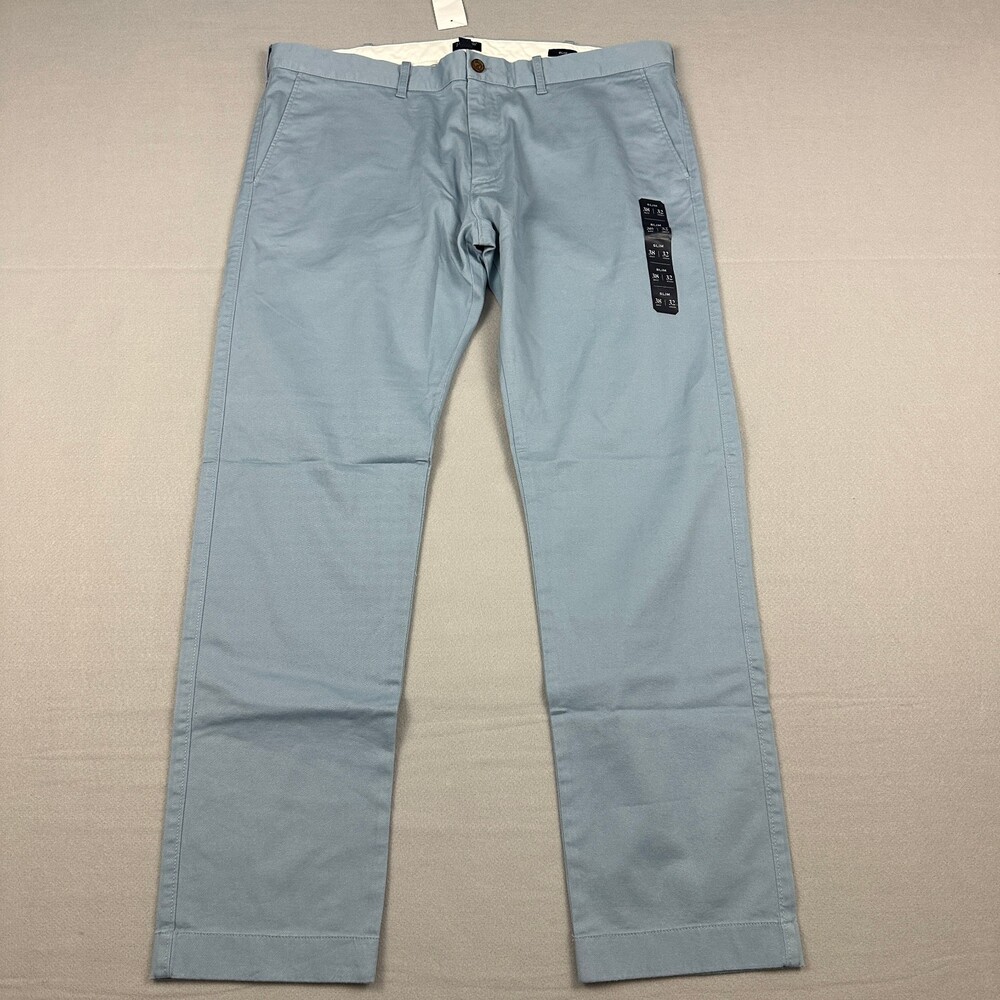 J.Crew Pants Men 38 Blue Solid Slim Chino Performance Straight Leg Flat Front